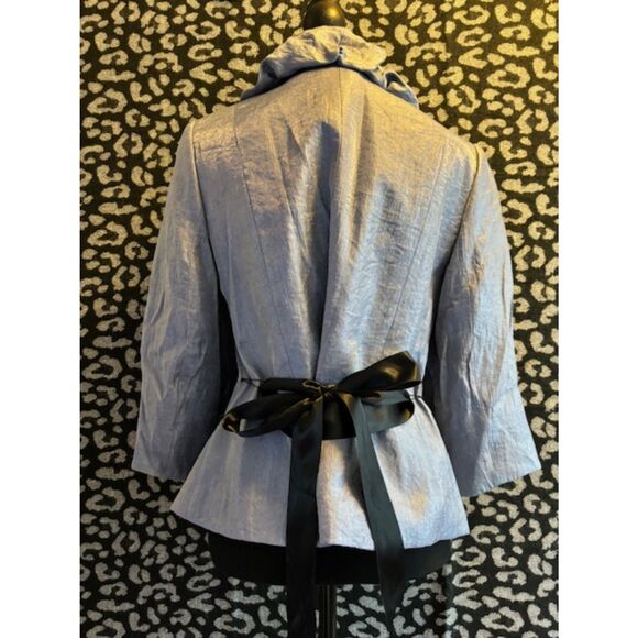David's Bridal Crinkle Gray/Purplish Rouche Collar, Black Tie Belt Blouse Sz 14 - Picture 5 of 9